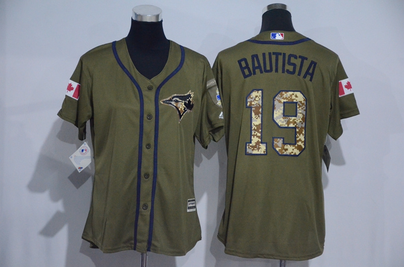 Womens 2017 MLB Toronto Blue Jays #19 Bautista Green Salute to Service Stitched Baseball Jersey